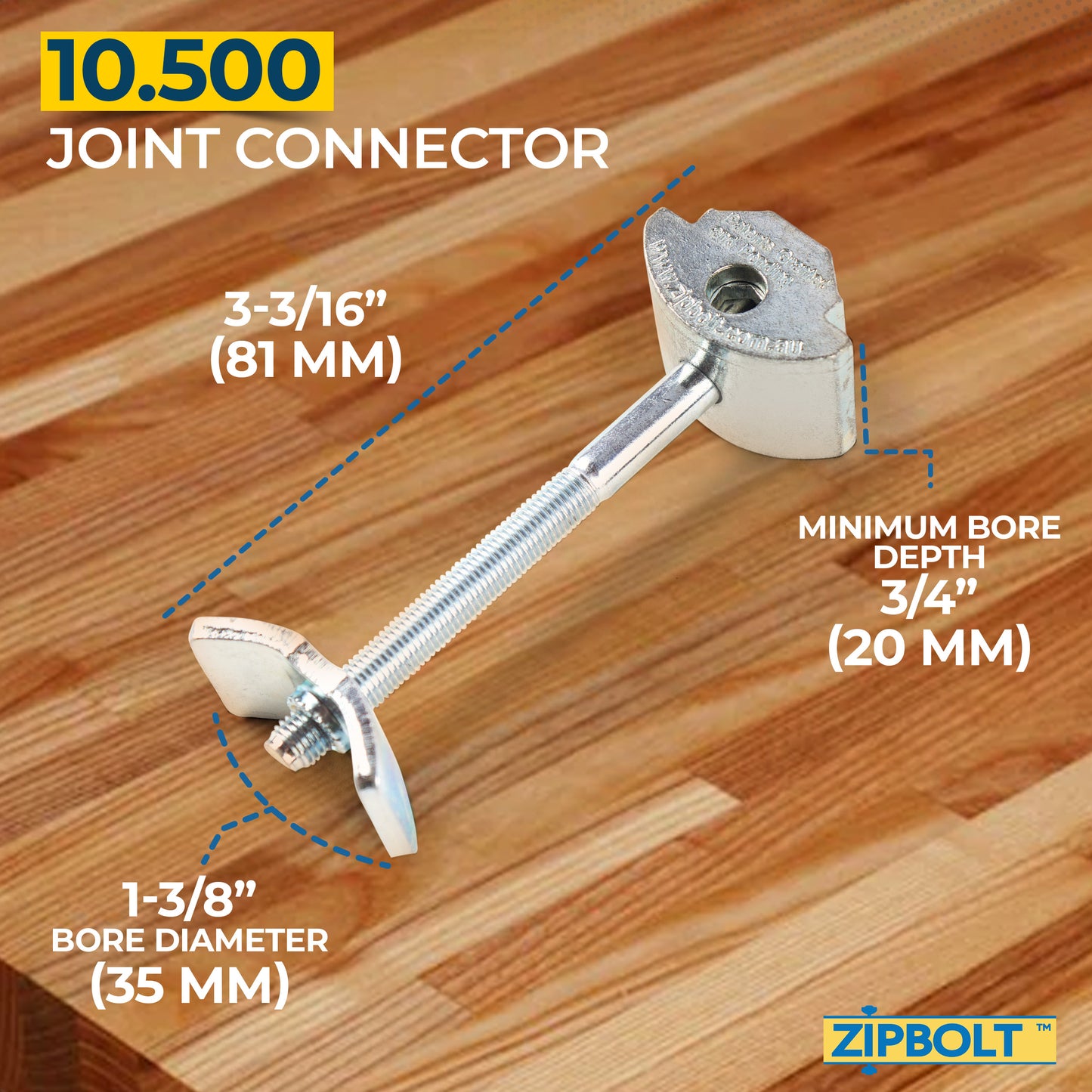 10.500 Countertop Connector — Joint Connector Drawbolt for Joining Countertops, Butcher Blocks, Furniture, and More - Single-Handed Tightening