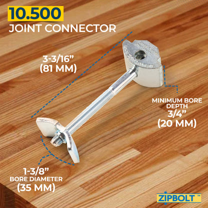 10.500 Countertop Connector — Joint Connector Drawbolt for Joining Countertops, Butcher Blocks, Furniture, and More - Single-Handed Tightening