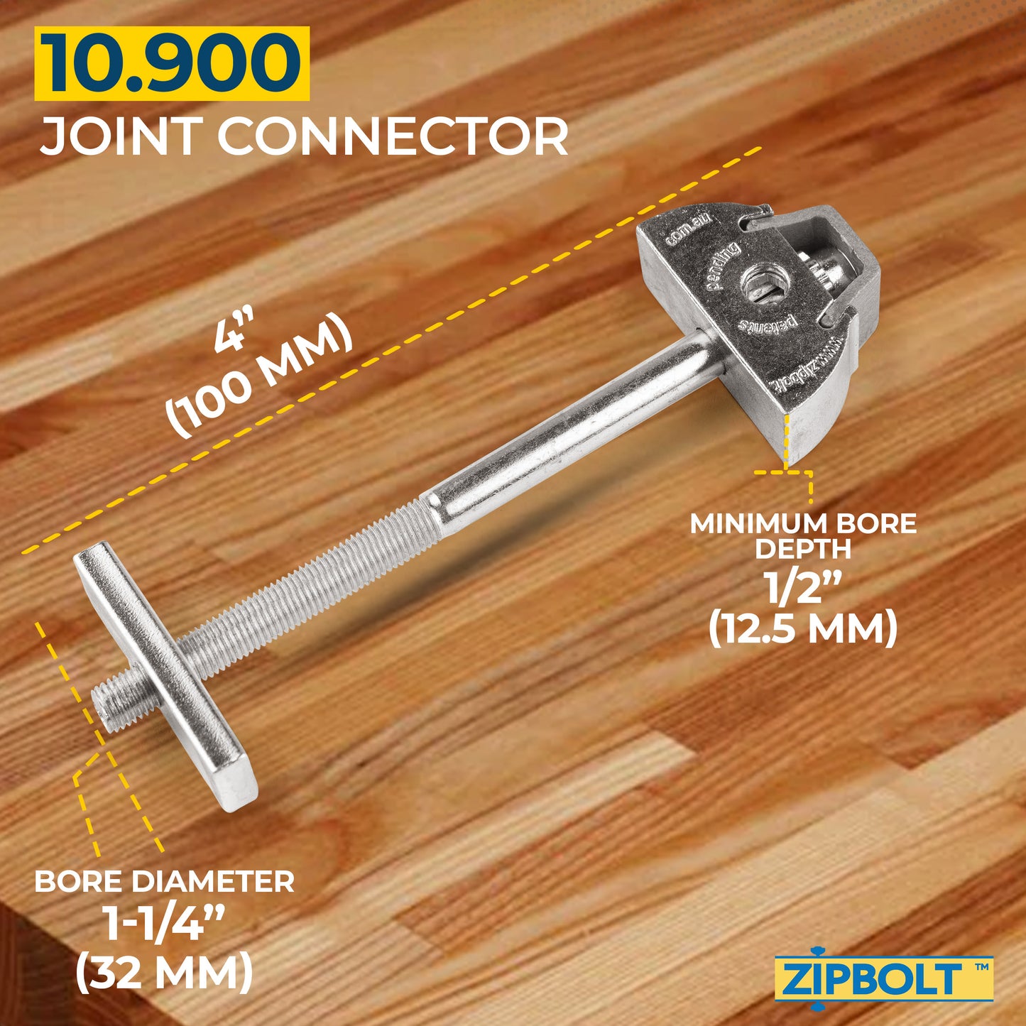 10.900 Countertop Connector — Joint Connector Drawbolt for Joining Countertops, Butcher Blocks, Furniture, and More - Single-Handed Tightening