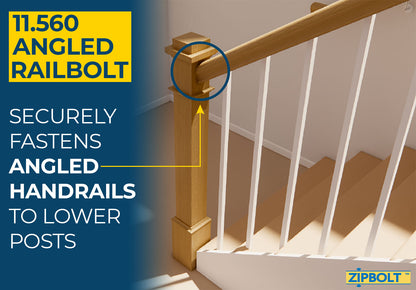 11.560 Angled Handrail to Newel Post Connector — Angled Railbolt for Lower Staircase Connection