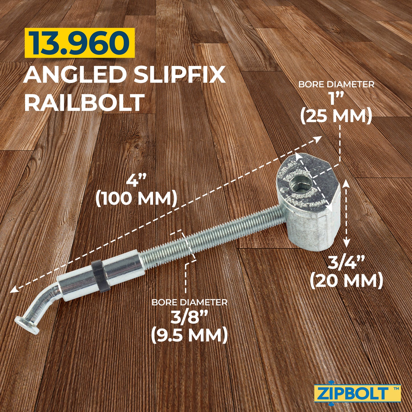 13.960 Angled Slipfix Railbolt Handrail to Newel Post Connector — Connect Angled Handrail to Staircase at Upper Connection