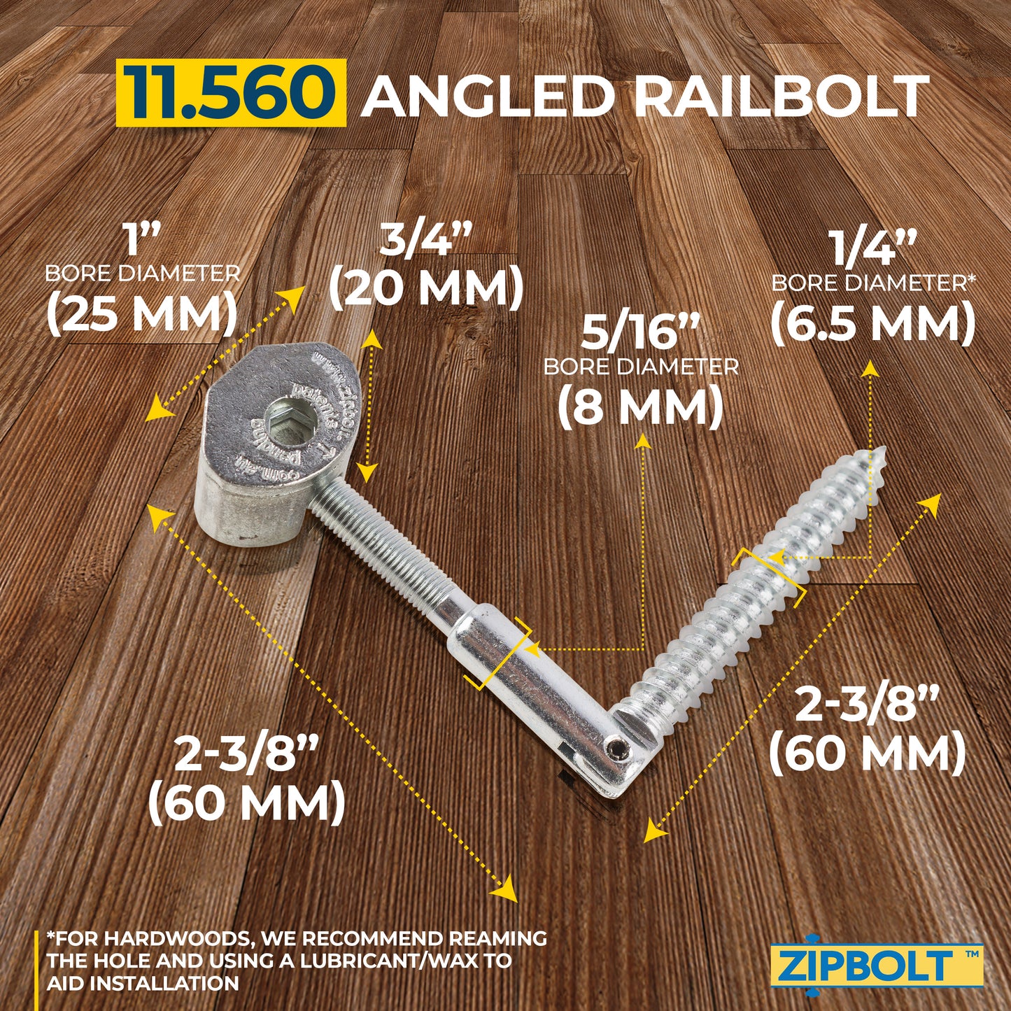 11.560 Angled Handrail to Newel Post Connector — Angled Railbolt for Lower Staircase Connection