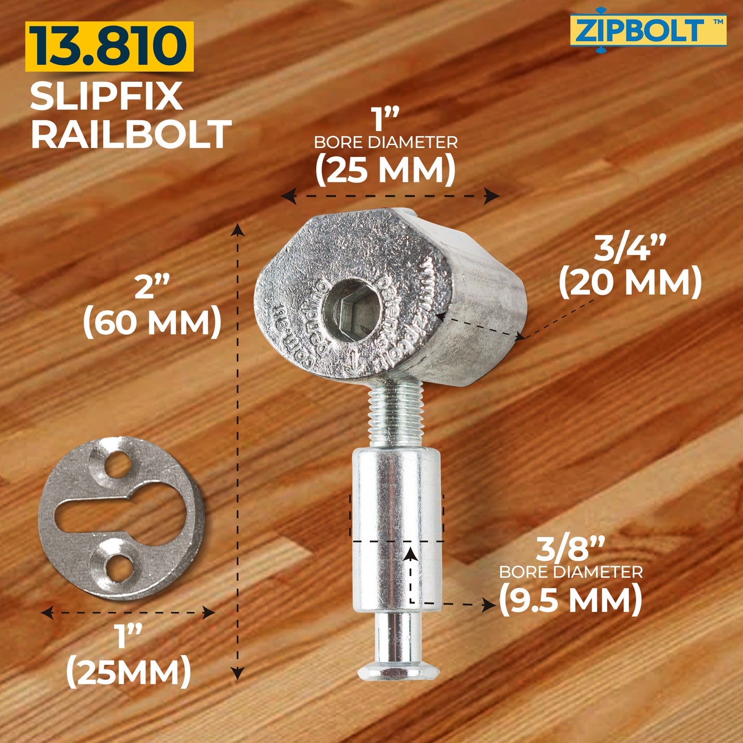 13.810 Slipfix Railbolt Handrail to Newel Post Connector — Easily Fasten Staircase Handrails to Newel Posts