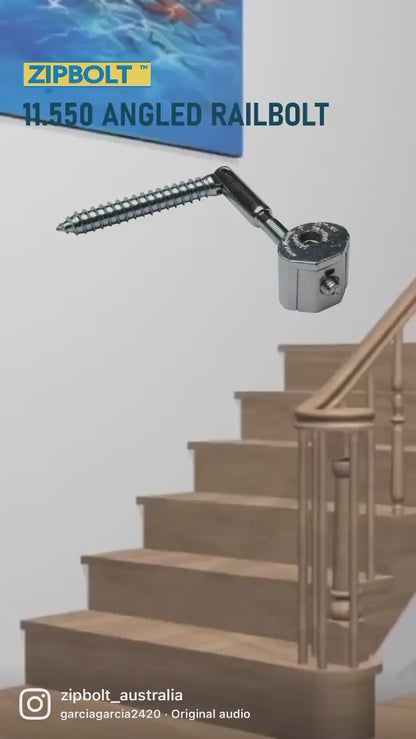 11.560 Angled Handrail to Newel Post Connector — Angled Railbolt for Lower Staircase Connection